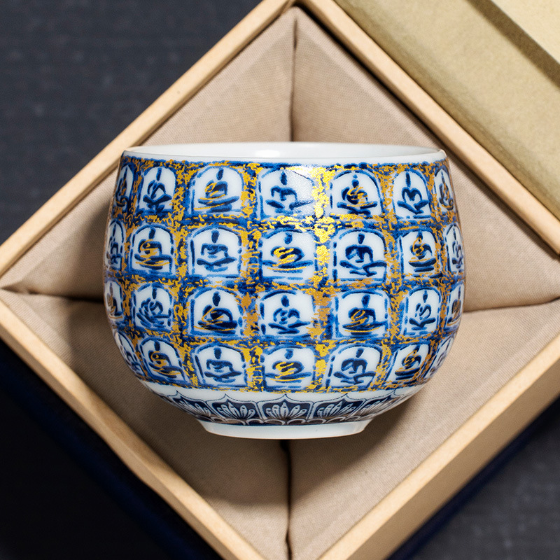 Cốc thiền nhỏ ngàn phật tráng men sứ cốc trà cốc chủ nhân tinh tế cao cấp chuyên dụng tách trà cốc trà bộ trà Kung Fu