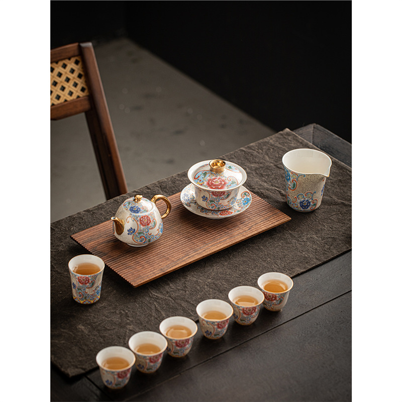 Ấm trà cloisonné bạc nguyên chất thủ công, bát trà ba tài năng bằng gốm sứ, cốc công bằng, bộ trà Kung Fu tinh tế, hộp quà