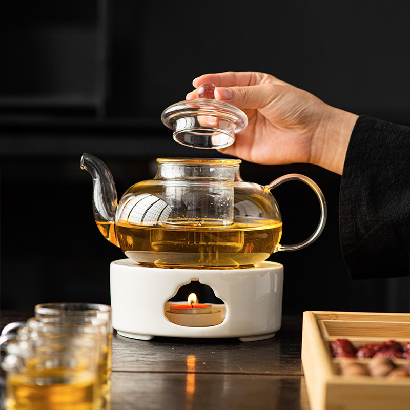 Ấm trà kiểu Nhật ấm bếp trà nến pha trà trái cây ấm trà thủy tinh chịu nhiệt cao sức khỏe Bộ trà chiều ấm trà hoa