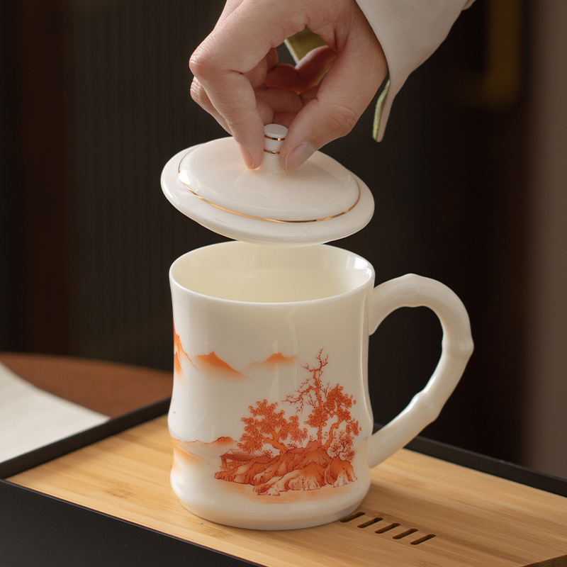 Cốc pha trà sứ trắng ngọc cừu cốc cao cấp chuyên dụng cá nhân cốc nước gốm sứ cốc văn phòng bộ trà quà tặng