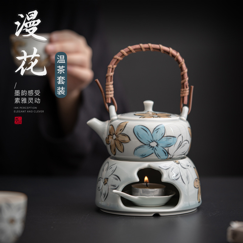 Bộ ấm trà bếp trà màu xám đá Bộ ấm trà đồ nấu trà gốm sứ gia dụng Nhật Bản đế bàn nướng khô không pha trà đạo