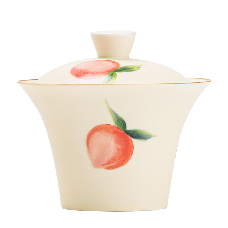 Bột gốm Baichang vẽ tay đào ba tài năng bát phụ nữ pha trà nhà sản xuất cốc cá nhân