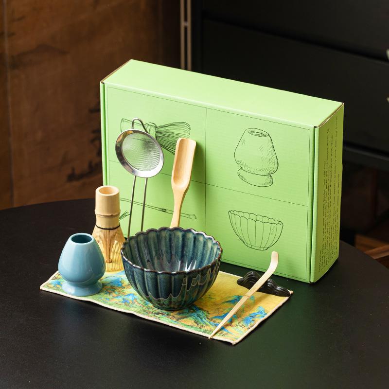 Bộ bát Matcha đen biến đổi lò, bộ đặt trà kiểu Nhật, bát Matcha gốm sứ, bình trà Baibenli, máy khuấy bột Matcha đứng