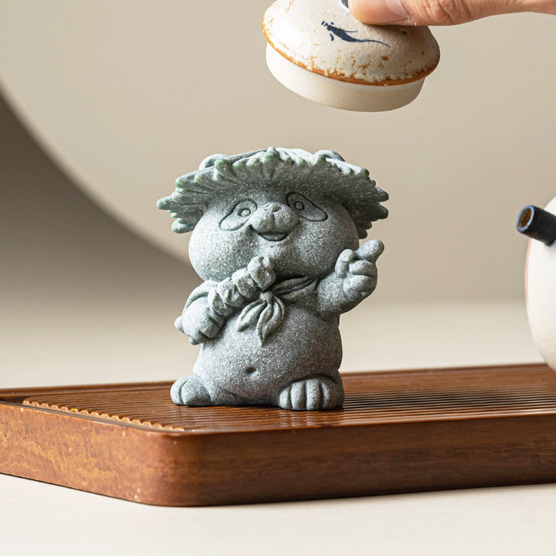 Đồ trang trí sáng tạo bằng đá sa thạch xanh gấu trúc, cảnh quan bể cá, đồ trang trí để bàn nhà, đồ trang trí văn phòng, thú cưng trà, vui chơi trà