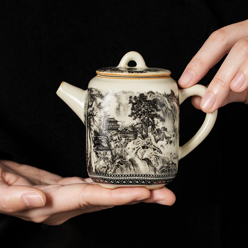 Ấm trà gốm sứ phong cảnh thủy Ruyao ấm trà gia dụng ấm trà mở tấm đơn ấm trà dụng cụ pha trà Kung Fu bán buôn
