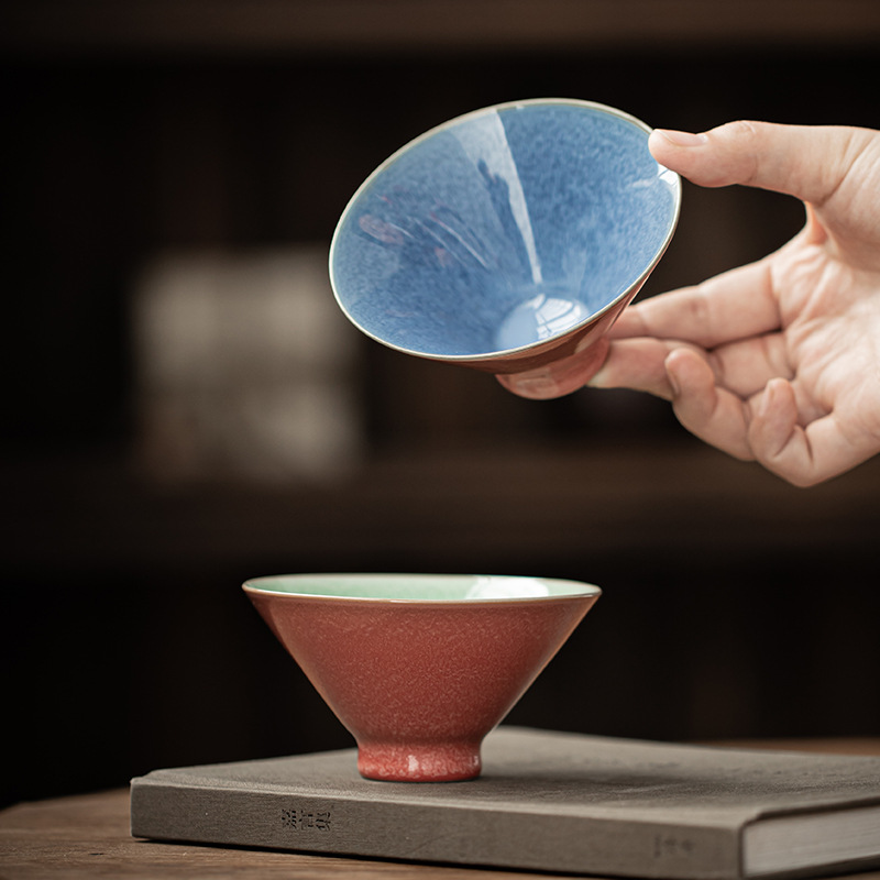 Cốc xô đỏ đậu đũa lò nung cốc trà gốm sứ sáng tạo kiểu Trung Quốc cốc trà cốc trà bộ trà Kung Fu cốc đơn hộp quà