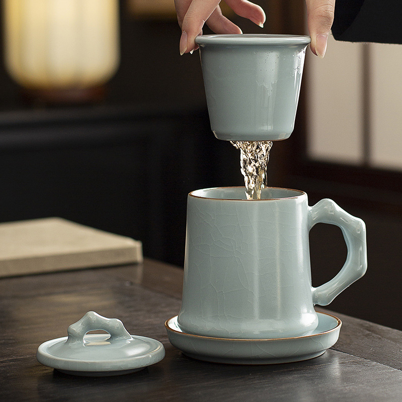 Cốc cá nhân văn phòng Ruyao Tianqing tách trà dung tích lớn cốc trà pha trà tùy tiện quà lưu niệm cao cấp văn phòng