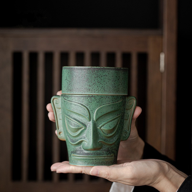 Lư hương mặt nạ đồng Sanxingdui cho hương trong nhà, giá đỡ hương gia dụng sáng tạo, đồ trang trí bằng gốm Zen S.
