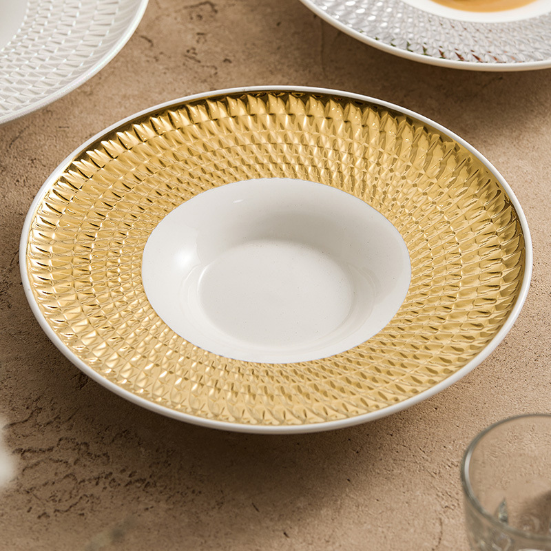 Đĩa gốm nổi, đĩa gia dụng, bộ đồ ăn khách sạn sang trọng nhẹ nhàng cao cấp, đĩa bày món ăn nghệ thuật, đĩa ăn tây, đĩa bát canh