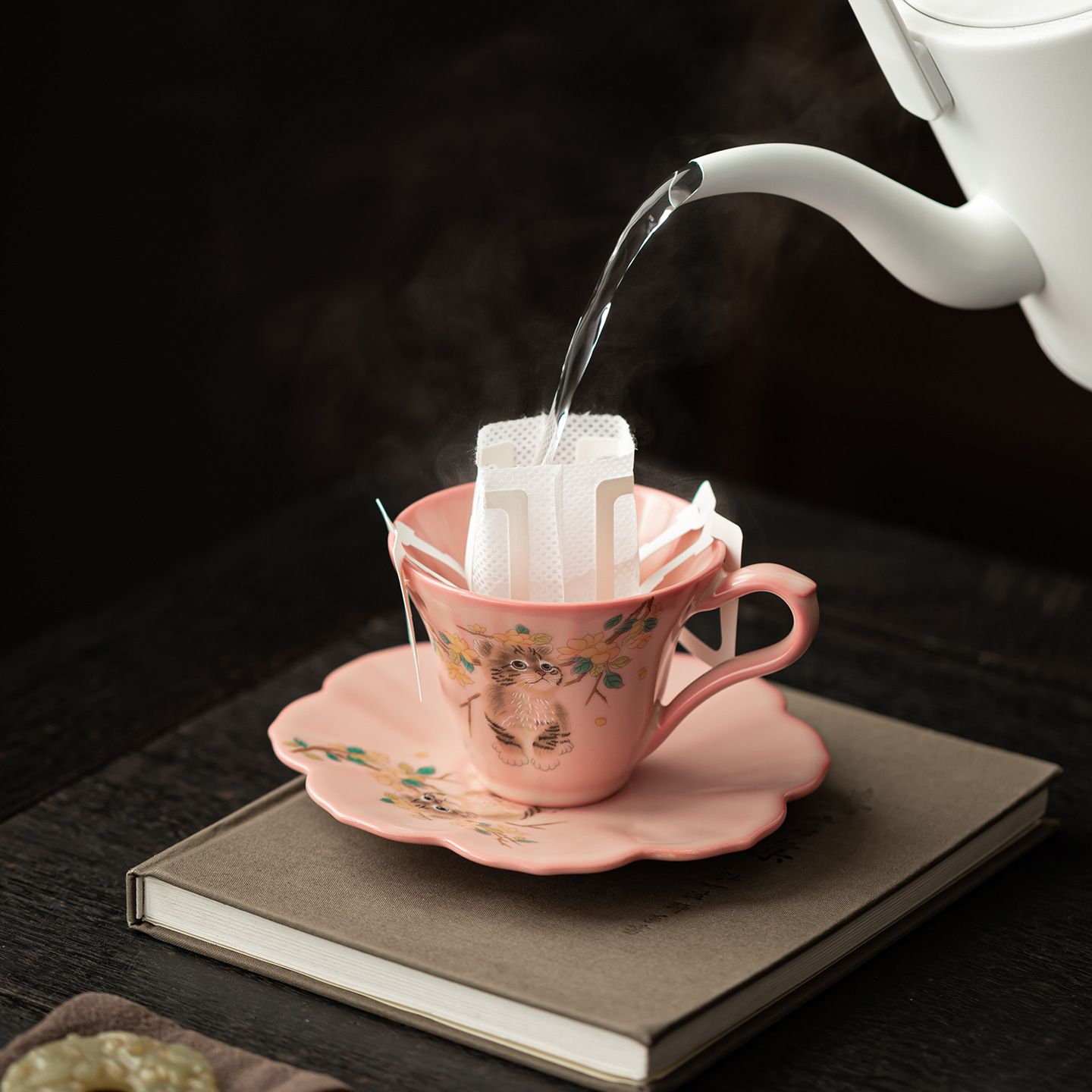 Bột thạch mỡ lợn Bộ cốc cà phê Ru Hu Wan cốc sứ vẽ tay gia dụng cốc uống nước chuyên dụng cho nữ công sở tặng quà