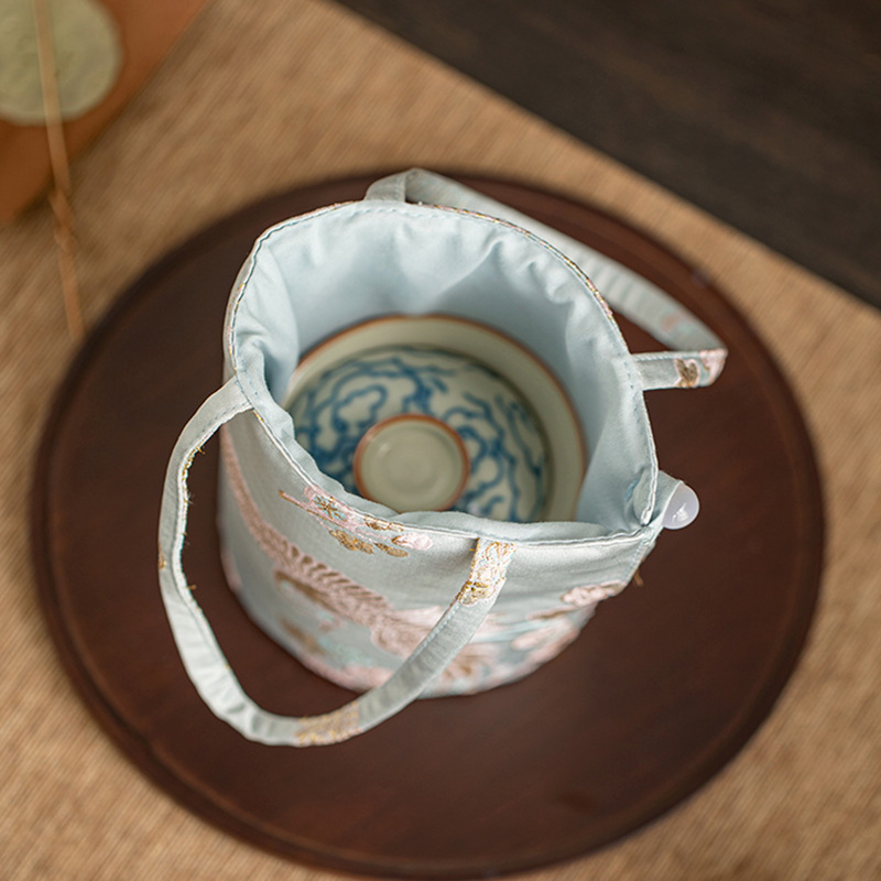 Túi đựng đồ du lịch, túi đựng tách trà, túi đựng đồ thủ công chống rơi kiểu Trung Quốc mới phong cách cổ điển, vải đựng bộ ấm trà chủ