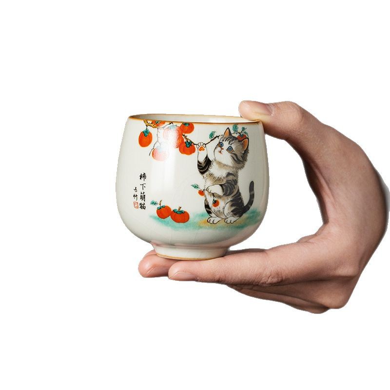 Ru Kiln Hồng Mèo Dễ Thương La Hán Cốc Trà Cá Nhân Master Cup Đơn Cốc Trà Bộ Trà Kung Fu