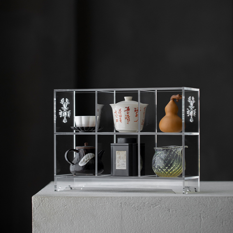 Bộ trà acrylic, ấm trà, kệ trưng bày Duobaoge, kệ lưu trữ để bàn, không có tấm sau, kệ lưới có thể được phát triển