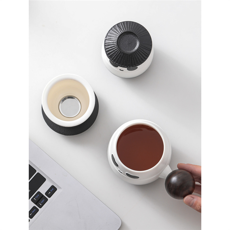 Cốc sứ gấu trúc cốc lọc cốc nước tách trà cá nhân văn phòng có nắp cốc pha trà logo