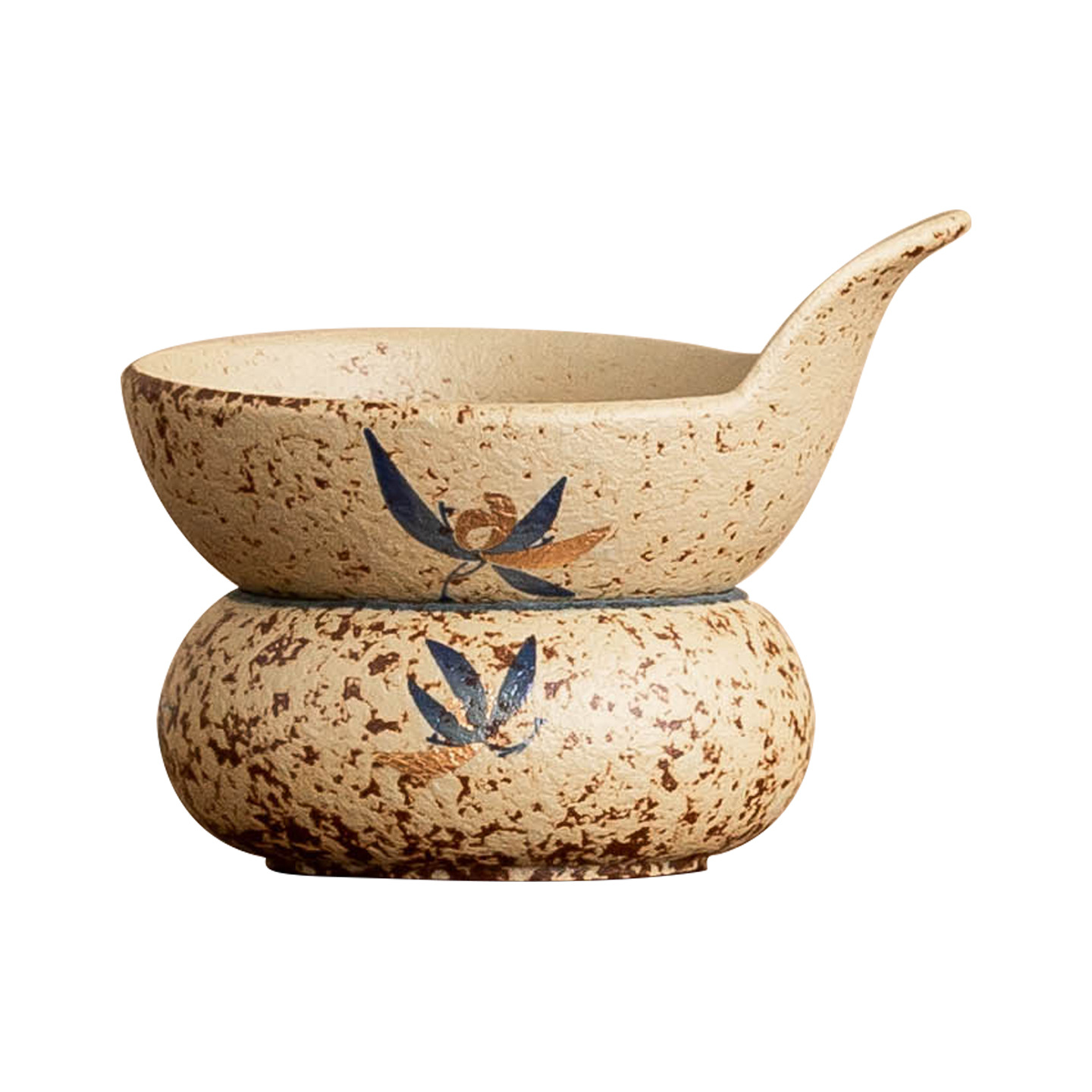 Bộ lọc trà đá lửa trắng xanh Bộ lọc trà hoa lan hồ điệp Bộ lọc trà gốm sứ Bộ lọc trà đơn Trung Quốc