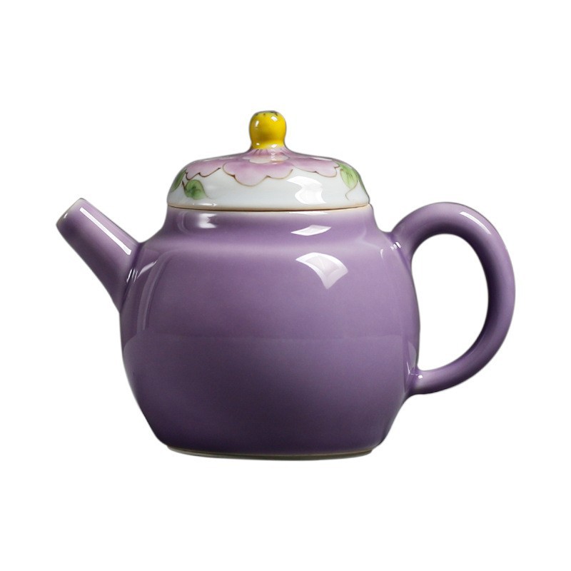 Ấm trà màu tím dâm bụt vẽ tay, ấm trà nhỏ, quà tặng, gốm sứ thủ công, ấm trà Kung Fu cổ, ấm trà chống bỏng