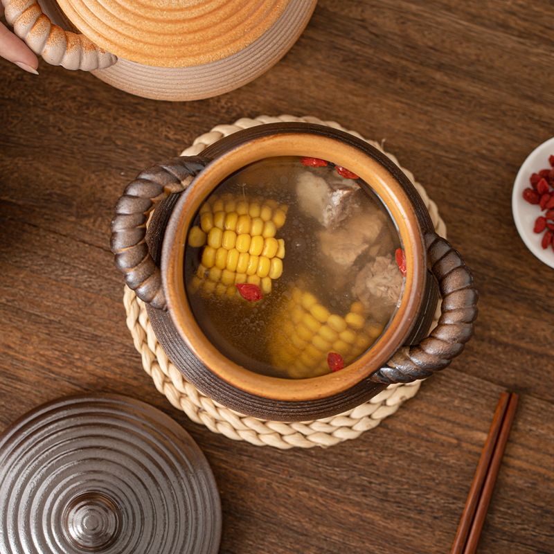 Nồi đất dưỡng sinh gốm thô gia dụng chịu nhiệt độ cao khô không nứt nồi canh hầm nồi nấu cháo đặc biệt bếp gas nồi gốm sứ