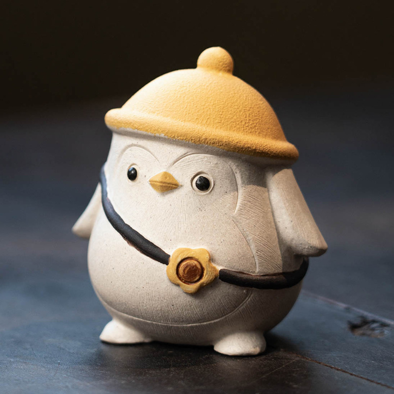 Đồ trang trí thú cưng trà chim cánh cụt cát tím, đồ trang trí khay trà có thể nâng cao tinh tế, đồ trang trí khay trà thủ công mỏ gốc Yixing, trà đạo Kung Fu