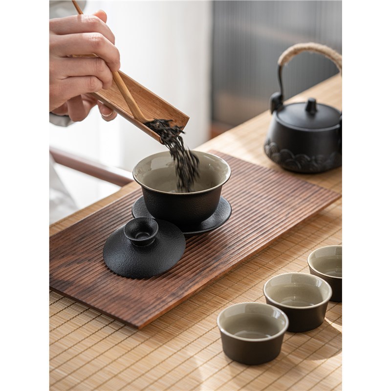 Bộ ấm pha trà gốm đen văn phòng đơn giản phòng khách kiểu Trung Quốc bộ trà bộ nhỏ bộ trà Kung Fu