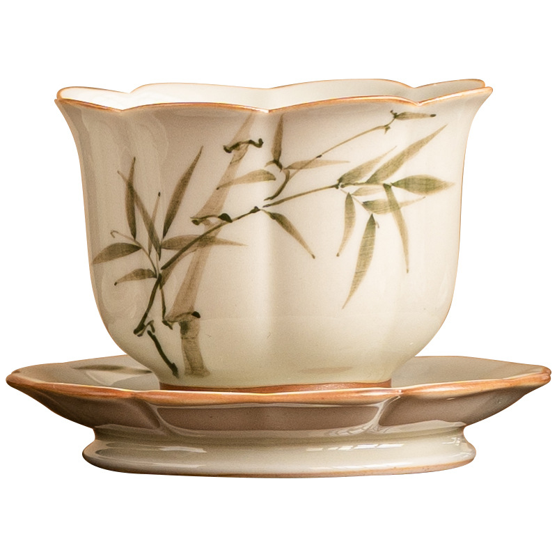 Cốc trà măng tây vẽ tay cốc chủ nhân gốm sứ chuyên dụng cá nhân cốc trà kiểu Trung Quốc cách nhiệt chống bỏng