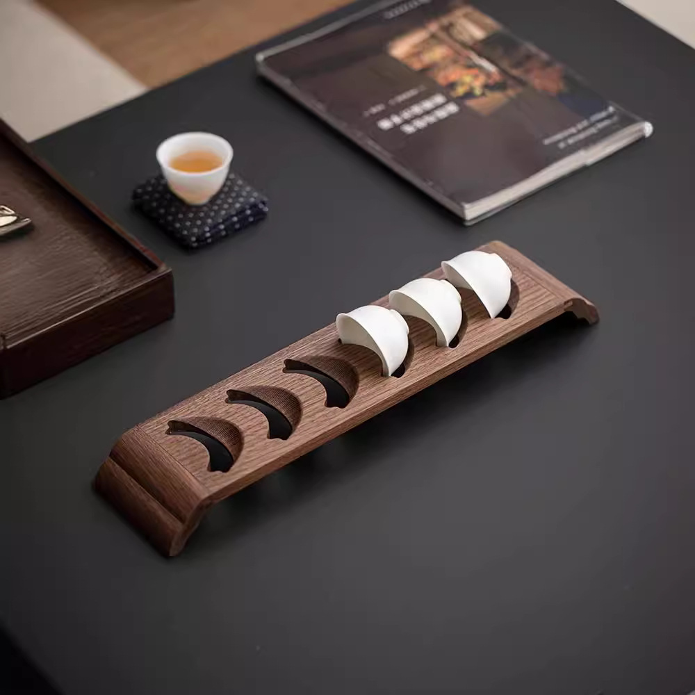 Giá đựng cốc trà gỗ óc chó, giá để cốc trà, giá để ráo nước, bộ trà để bàn bằng gỗ nguyên khối, giá đựng cốc trà, phụ kiện trà đạo