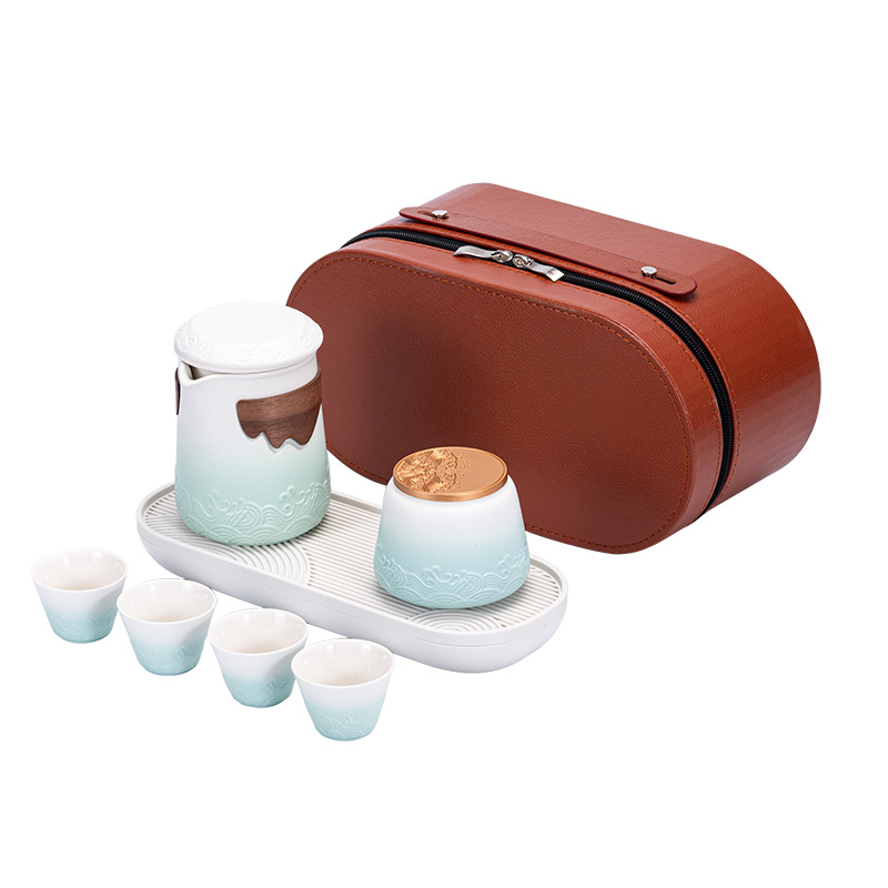 Bộ trà du lịch kiểu Nhật Bộ trà Kung Fu một ấm bốn cốc cốc khách nhanh ngoài trời cao cấp hiện đại đơn giản xách tay