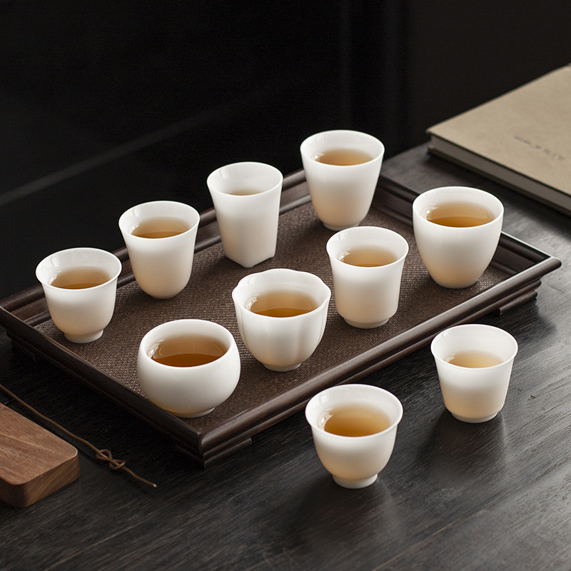 Cốc trà sứ trắng ngọc bích mỡ cừu loại băng cốc gốm sứ gia dụng cốc uống trà cốc đơn bộ trà Kung Fu gốm sứ Đức Hoa