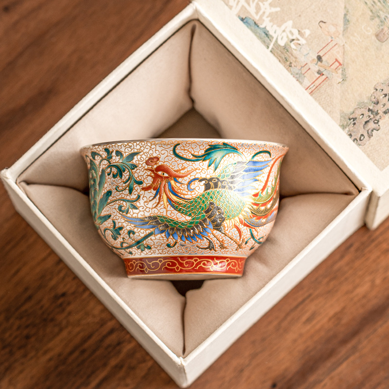 Cốc cặp đôi rồng và phượng hoàng, cốc trà mạ bạc 999, cốc chủ nhân, cốc trà cao cấp sang trọng nhẹ, hộp quà Bộ trà