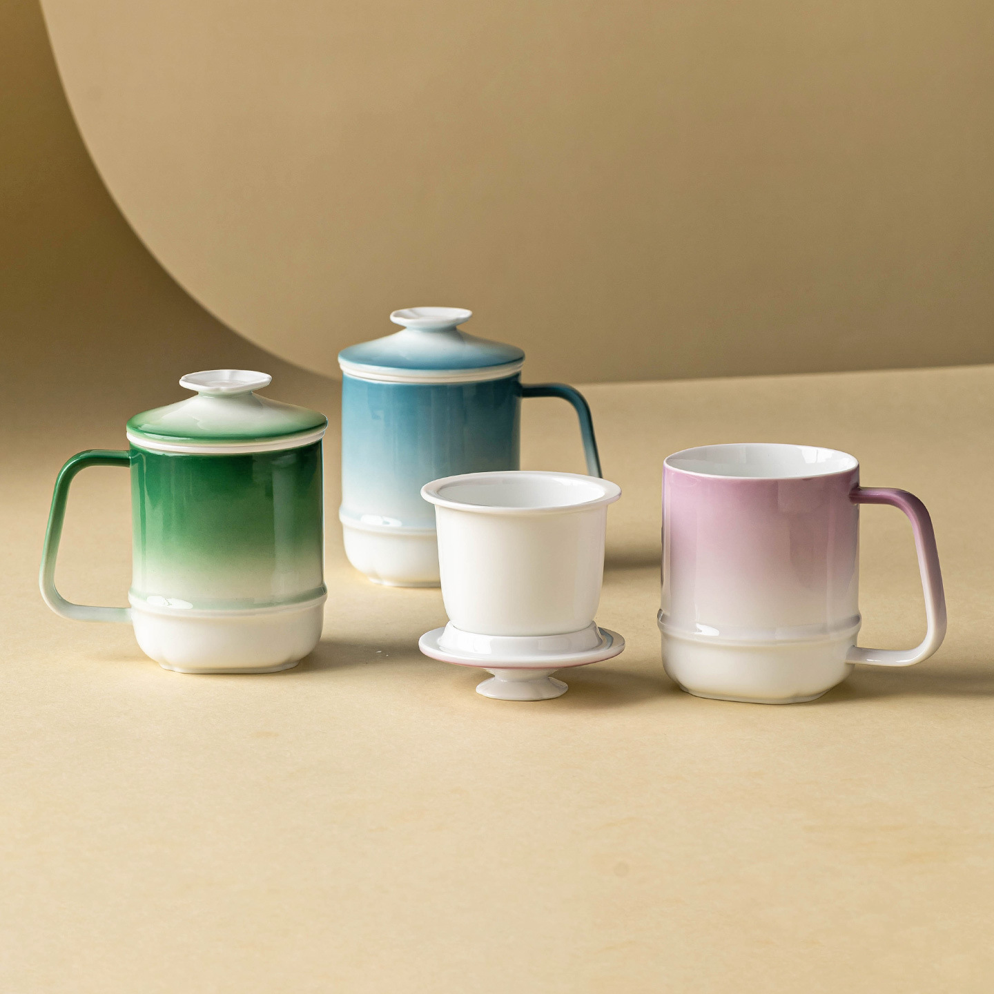 Cốc pha trà gốm sứ mùa thu gradient cốc tách trà chuyên dụng văn phòng cao cấp có nắp làm quà tặng bộ trà