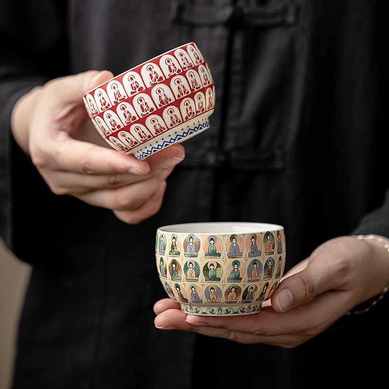 Ngàn Phật sứ trắng cốc La Hán màu uống trà cốc nhỏ phong cách Đôn Hoàng loạt cốc trà gốm sứ sáng tạo trong nhà và ngoài trời