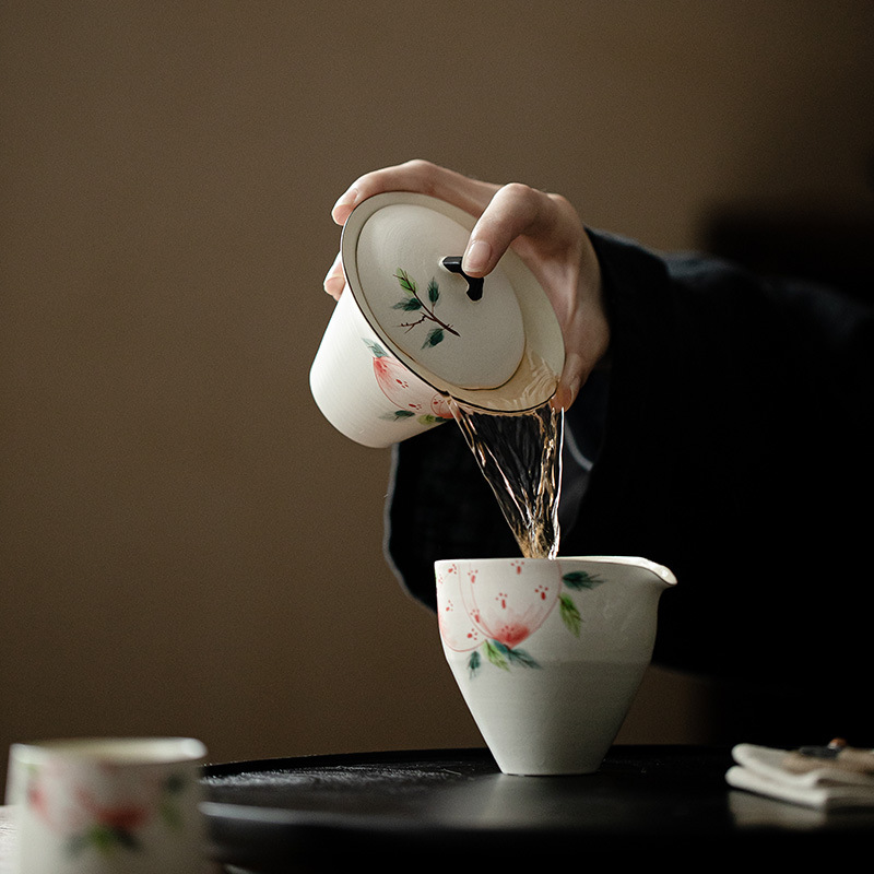 Wabi-Jifeng bột trích vẽ tay đào Trường Thọ móng ngựa Nắp bát gốm sứ hai Nắp bát lớn chén trà đá dụng cụ pha trà