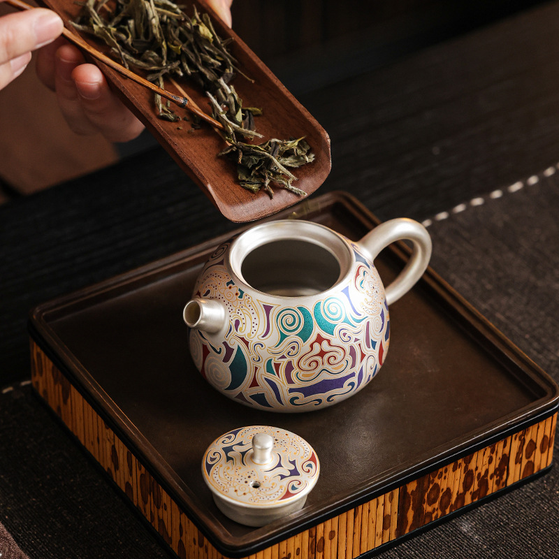 Bộ trà văn hóa và sáng tạo bằng bạc Đôn Hoàng Bộ trà Kung Fu cao cấp cổ điển văn phòng gia dụng