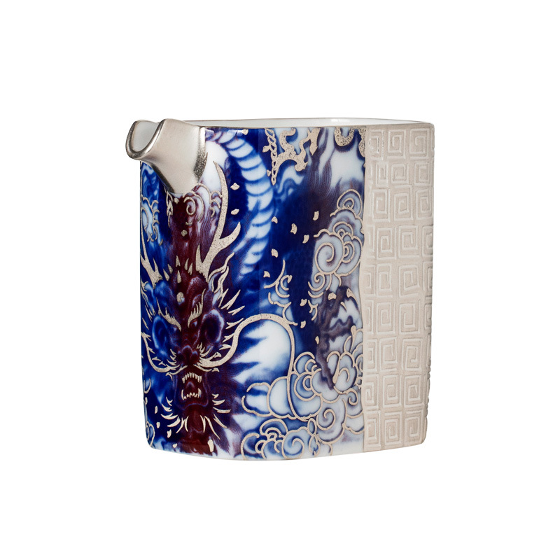 Chén trà cao cấp màu xanh và trắng mạ bạc Longteng Sihai, quà tặng sinh nhật cho khách hàng hàng đầu