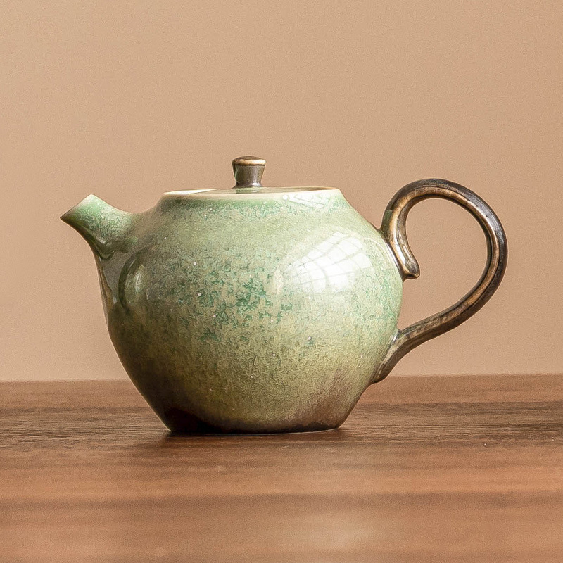 Ấm trà bộ ấm trà gốm sứ lò nung bầu trời đầy sao màu xanh lá cây ấm đêm trăng Qinzheng ấm đơn lọc lớn gia dụng không bị nóng tay