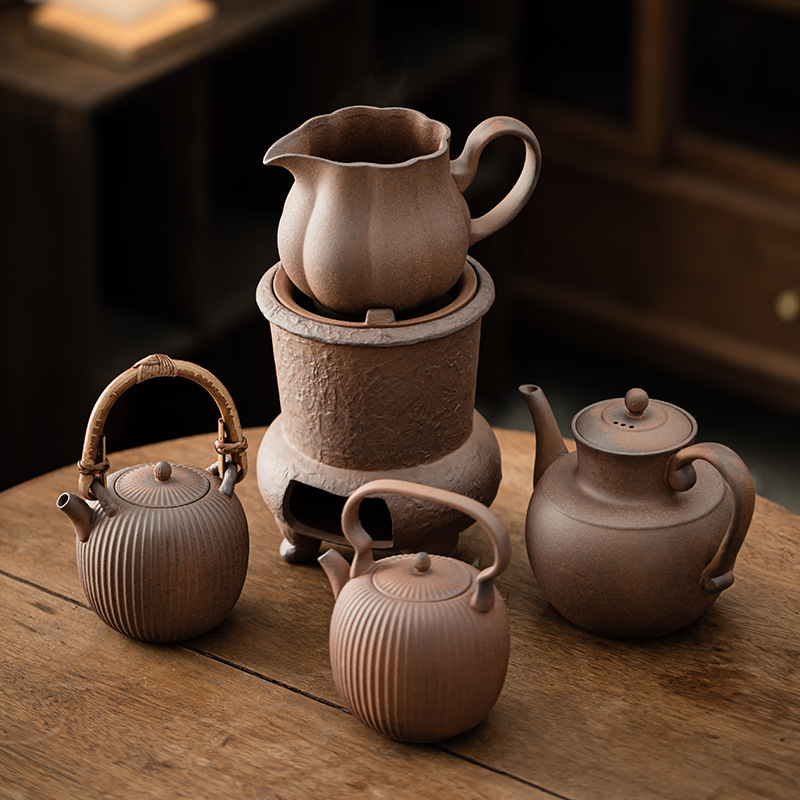Bếp trà bùn đá cũ, bếp pha trà, ấm trà bằng đá cổ điển, ấm trà, đế sưởi nến, bộ ấm trà gia đình