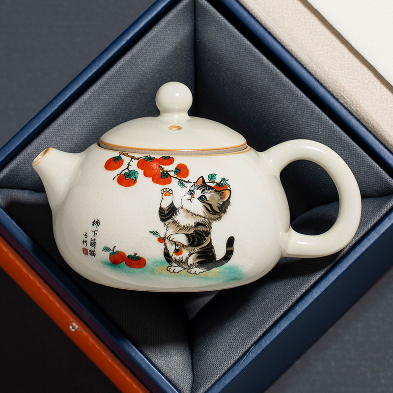 Ấm trà nhỏ pha trà mèo dễ thương dưới hồng Ruyao ấm trà gốm sứ kiểu Trung Quốc mới cho một người