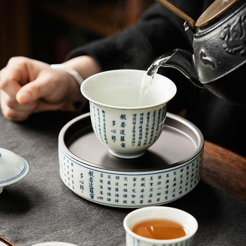Bình kinh tim cổ điển Jingdezhen, bàn pha khô kiểu Trung Quốc, khay trà, dụng cụ trà Kung Fu, khay giữ ấm nước, trữ nước thủ công