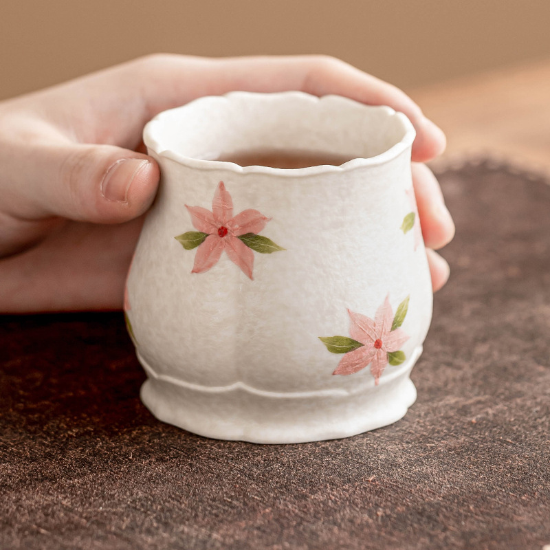 Cốc hoa anh đào trắng, cốc hoa sen, cốc gốm sứ cao cấp, cốc chủ nhân, cốc uống trà kiểu Trung Quốc chuyên dụng cá nhân, cảm giác cao cấp