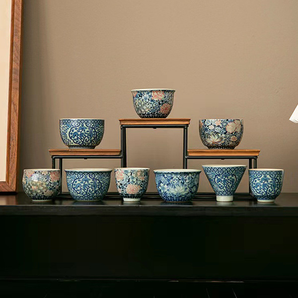 Cốc trà Thiền lò Ru màu xanh và trắng kiểu Trung Quốc cốc chủ nhân cốc trà men phong cách Trung Quốc cốc đơn trà cao cấp