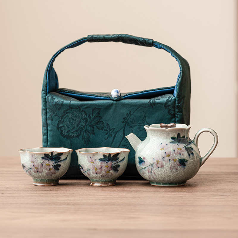 Hoa băng vẽ tay hoa mộc lan một người bộ trà kungfu gia dụng ngoài trời gốm sứ du lịch bộ nhỏ một ấm hai cốc