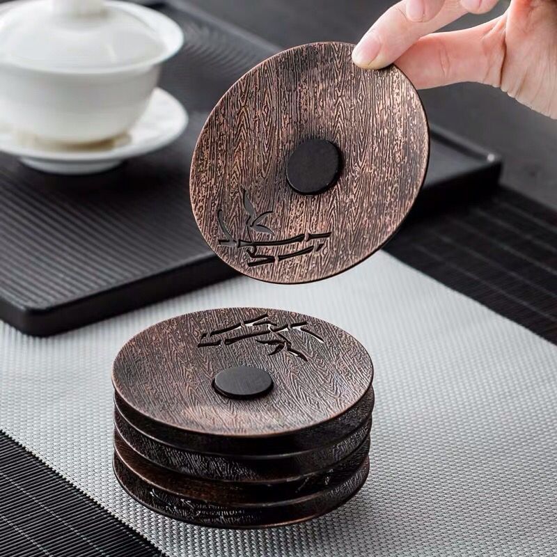 Tấm lót cốc trà sáng tạo, ấm cách nhiệt, phụ kiện bộ trà trà đạo kiểu Nhật, giá đỡ đĩa trà màu đồng, nhà máy bán buôn