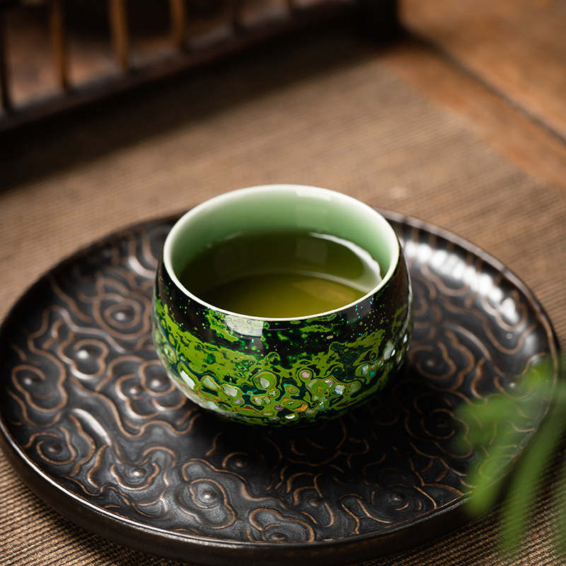 Bộ trà kung fu sơn mài men ngọc cao cấp dùng trong gia đình, cốc lớn, cốc đơn thủ công, cốc trà tích hợp, cốc gốm để tặng quà