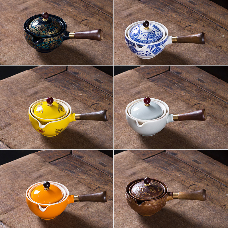 Ấm pha trà gốm sứ Kung Fu bộ dụng cụ pha trà cho người lười tự động nhỏ dụng cụ pha trà gia dụng ấm một bên tay cầm văn phòng kiểu Trung Quốc