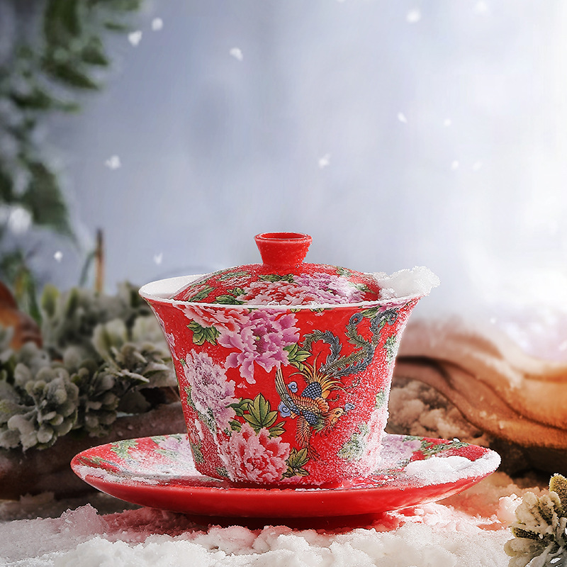 Hoa Phượng Hoàng Đông Bắc Hoa Lớn Sáng tạo Cá tính Bình giữ nhiệt Ấm đun trà Cốc uống trà Cốc trà Bộ trà Kung Fu gốm sứ