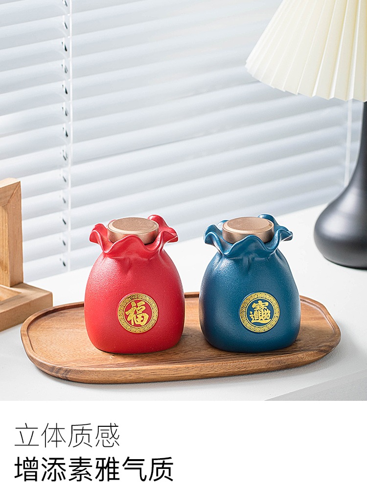 Dehua Zen phong cách đen may mắn túi trà nhỏ bình gốm kín bình đựng tiền nhỏ bình trà quà tặng