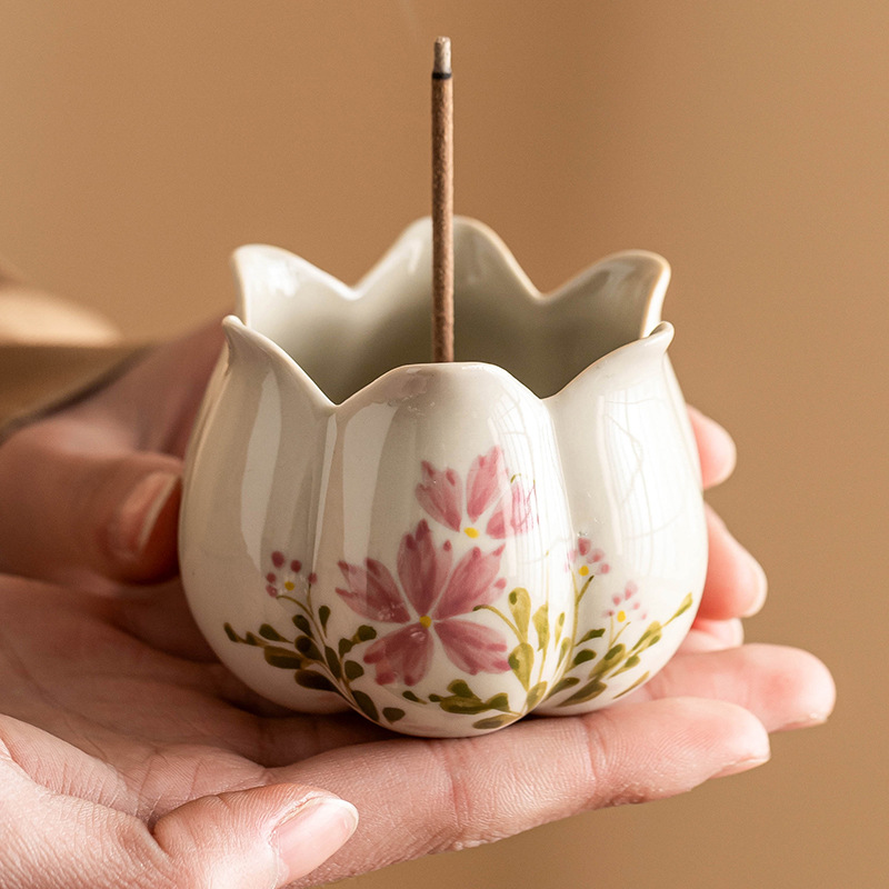 Lư hương hoa cúc nhỏ thắp hương gia dụng trong nhà phòng khách phòng làm việc để bàn đồ trang trí nhỏ thắp hương ghế cắm hương chỉ hương