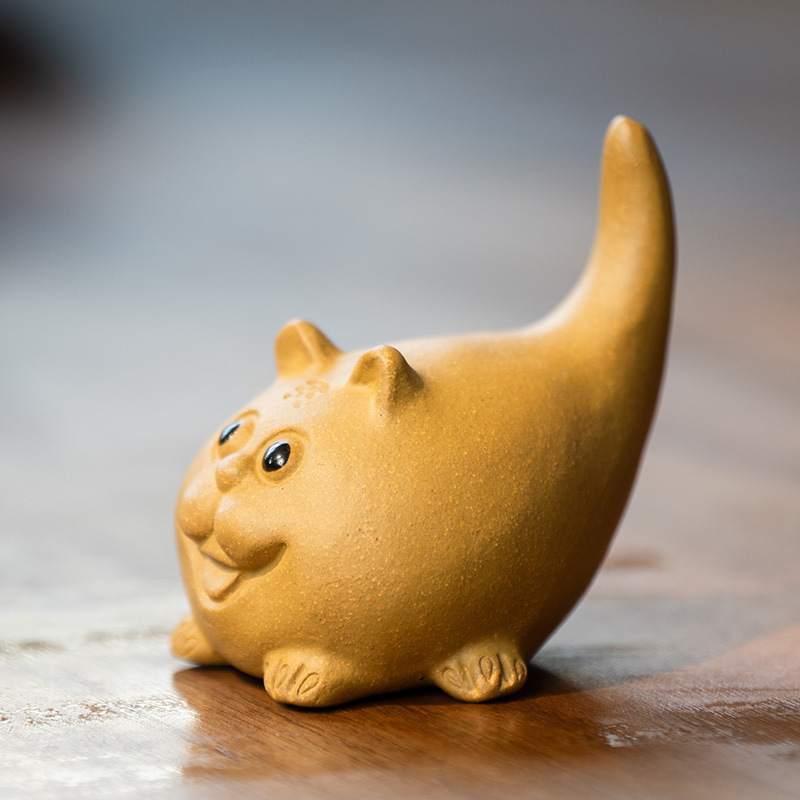 Đồ trang trí hổ vật nuôi trà cát tím làm bằng tay hoạt hình Mèo hoàng đạo Trà chơi côn trùng điêu khắc gốm sứ phụ kiện bán buôn