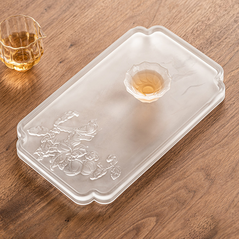 Đĩa pha khô hình vuông sự kiện hạnh phúc Khay trà thủy tinh pha lê Bộ trà bàn trà đơn giản kiểu Trung Quốc cỡ nhỏ khay thoát nước