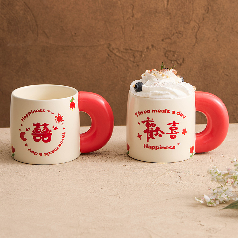 Cốc tai to cốc gốm sứ giá trị cao cho nữ cốc nước đôi tân hôn lễ hội cốc uống nước mùa hè gia dụng