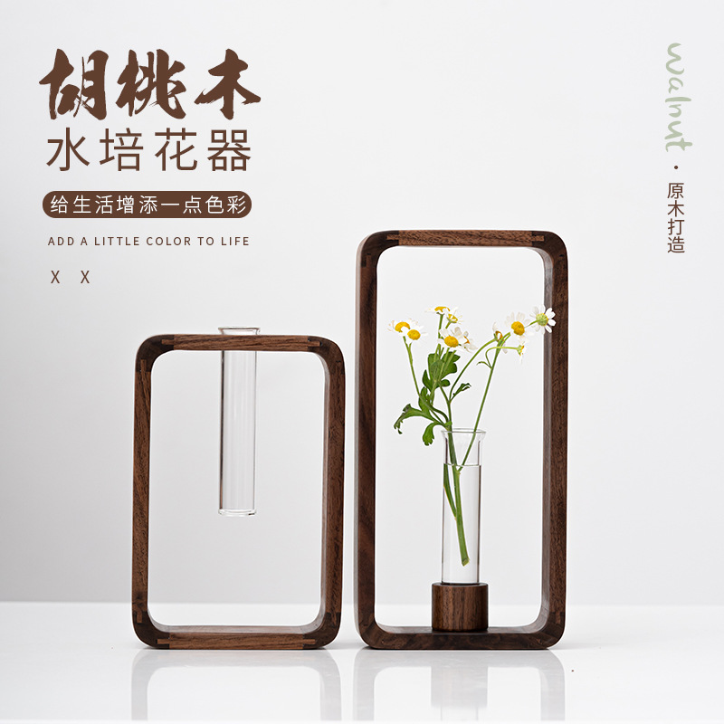 Hoa thủy canh Gỗ Óc Chó Hoa trang trí phong cách Nhật Bản Hoa treo tường Bình thủy canh để bàn cắm hoa treo tường trang trí phòng trà